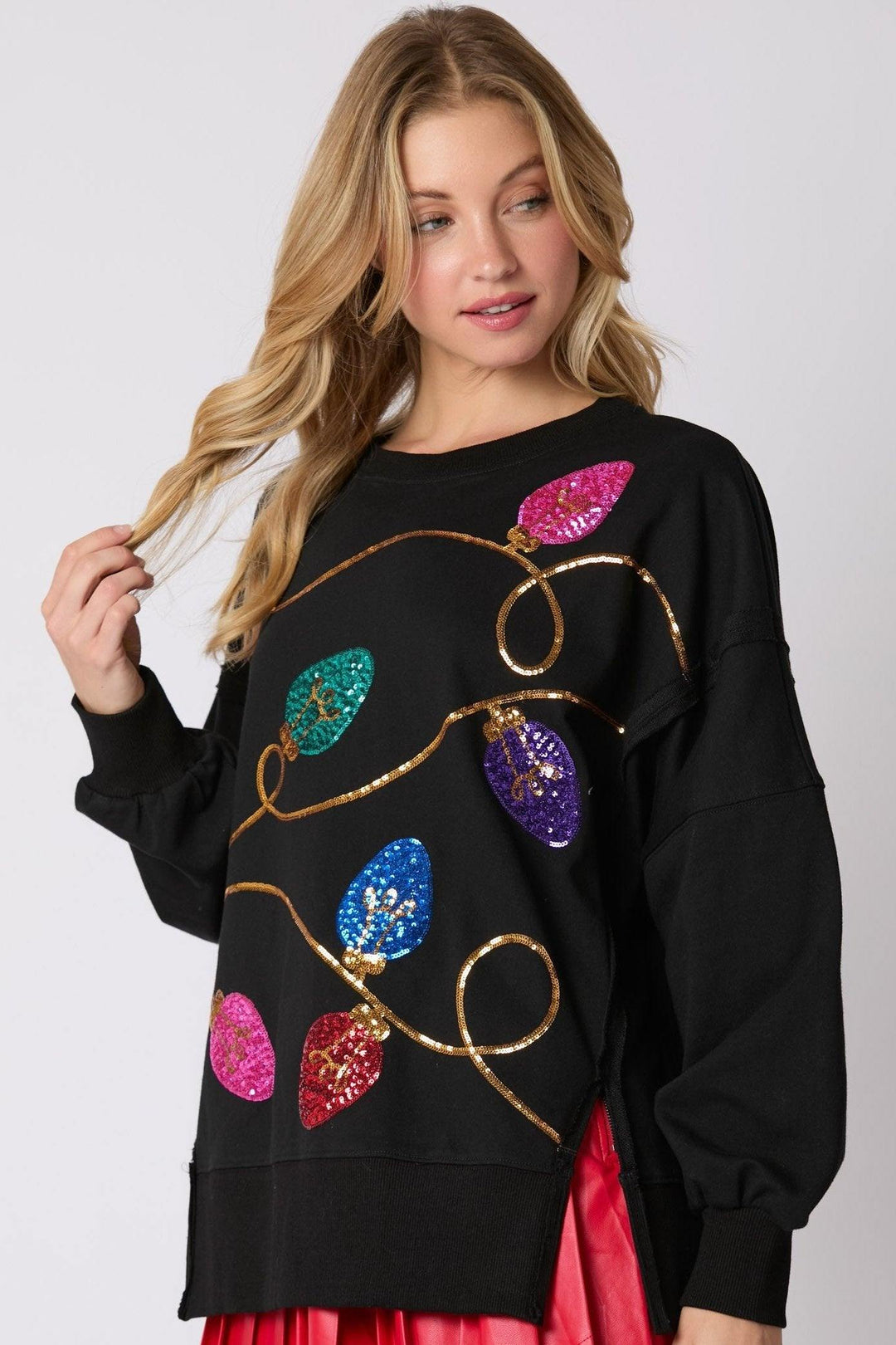 String Lights Sequin Sweatshirt black with colored sequins gift ideas