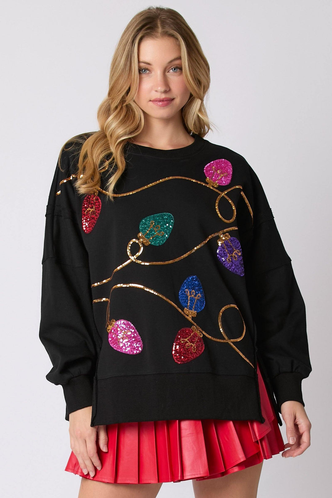 String Lights Sequin Sweatshirt black with colored sequins gift ideas for her
