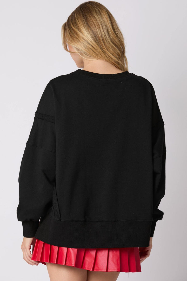 String Lights Sequin Sweatshirt black with colored sequins gift ideas for her tres chic boutique