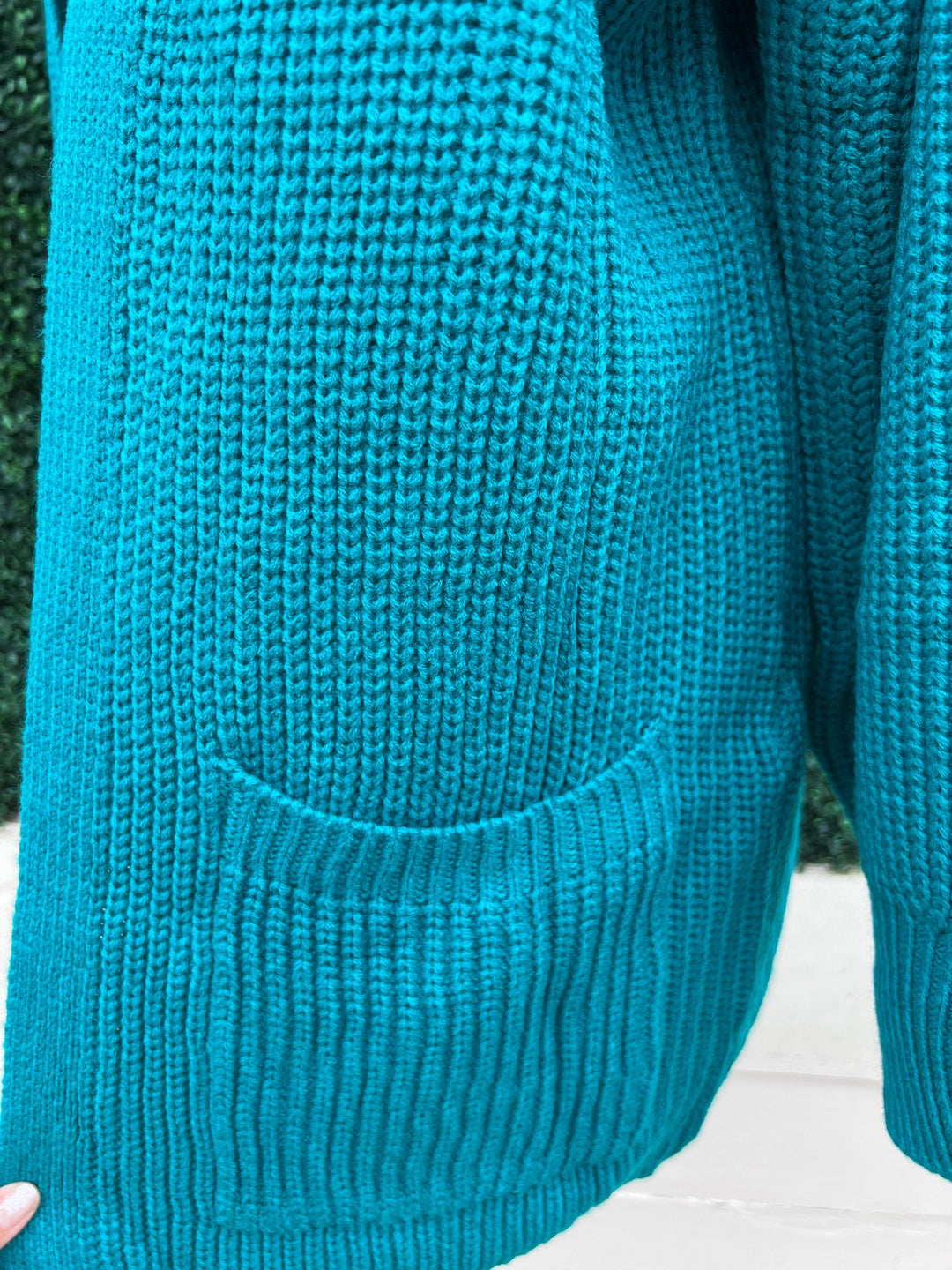 Teal Open Cardigan she and sky brand for fall winter 2024 colorful cozy sweaters with pockets