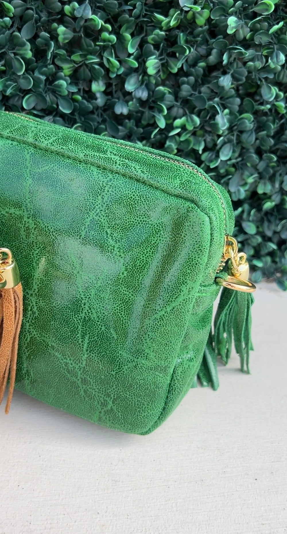 Textured Patent Leather Crossbody colorful green