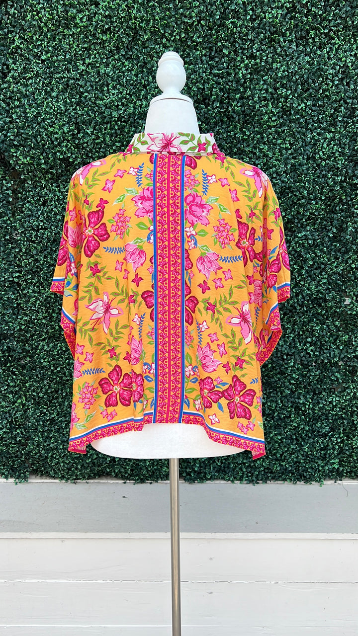 Tropical Floral Scarf Print Top Resort Wear Women&