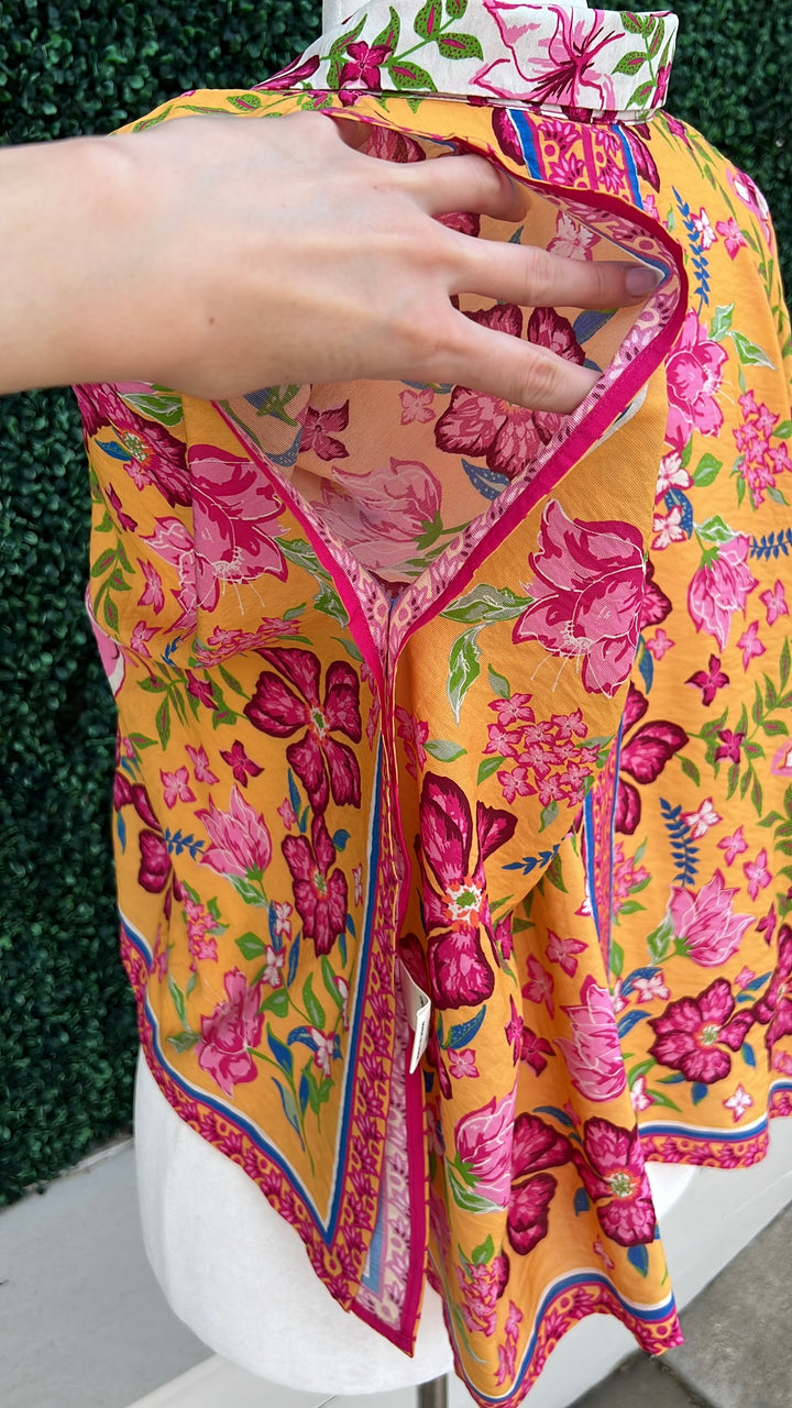 Tropical Floral Scarf Print Top Resort Wear Women&