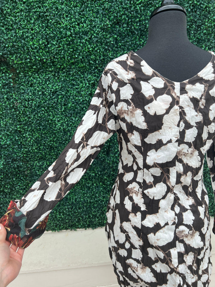 V neck button long sleeve floral print SOL 100% cotton dress addict dresses knee length womens boutique