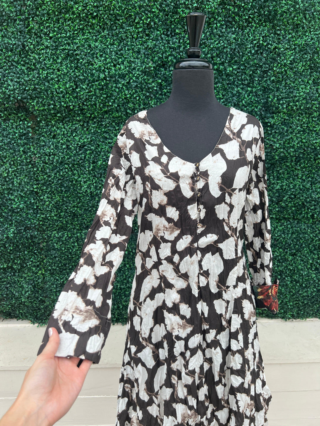 V neck button long sleeve floral print SOL 100% cotton dress addict dresses women over 50
