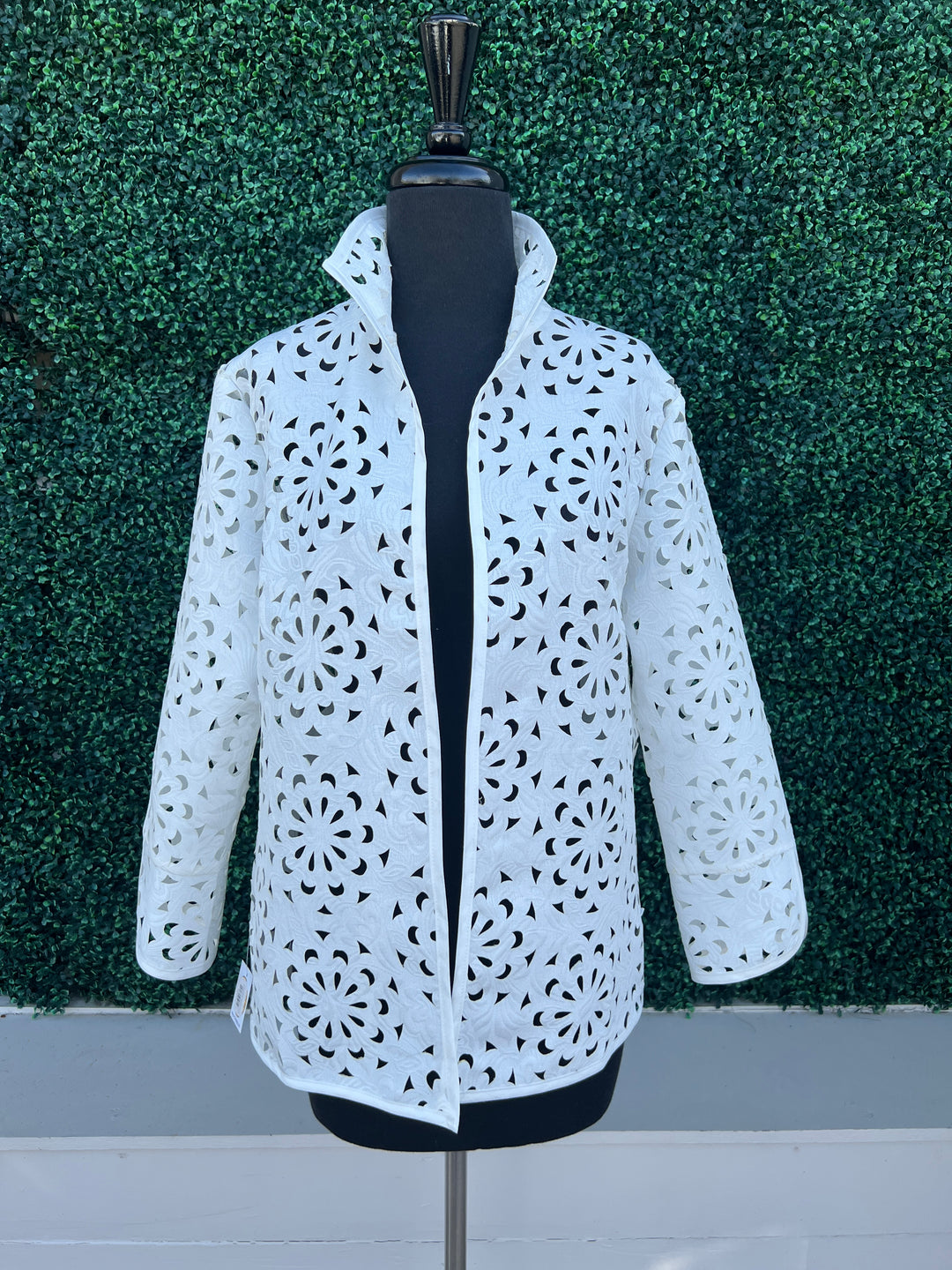 White Laser Cut Dressy Blazer Fab Women Over 50 Boutique Houston