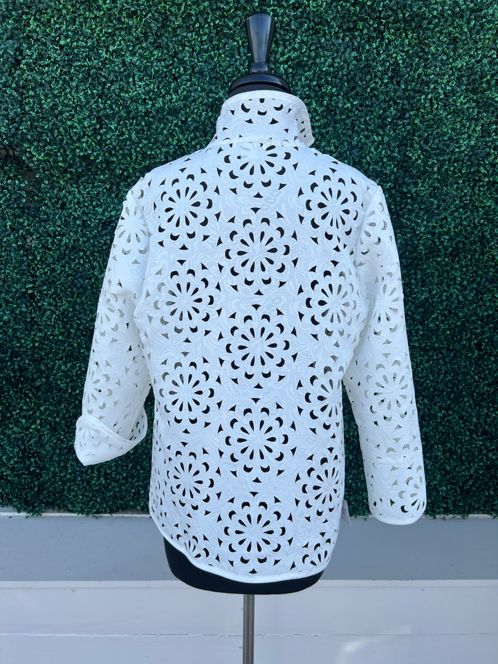 White Laser Cut Dressy Blazer Fab Women Over 50 Boutique Houston back