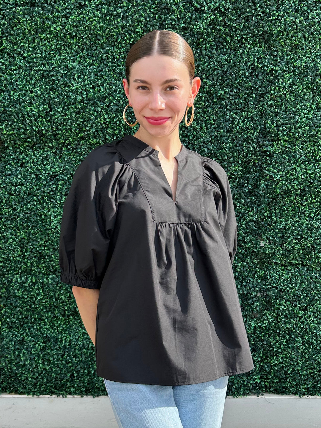 Yoke V Neck 100% Cotton Top for game day houston texas blouses jade and joy joy brand black