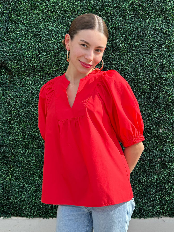 Yoke V Neck 100% Cotton Top for game day houston texas blouses jade and joy joy brand red UH