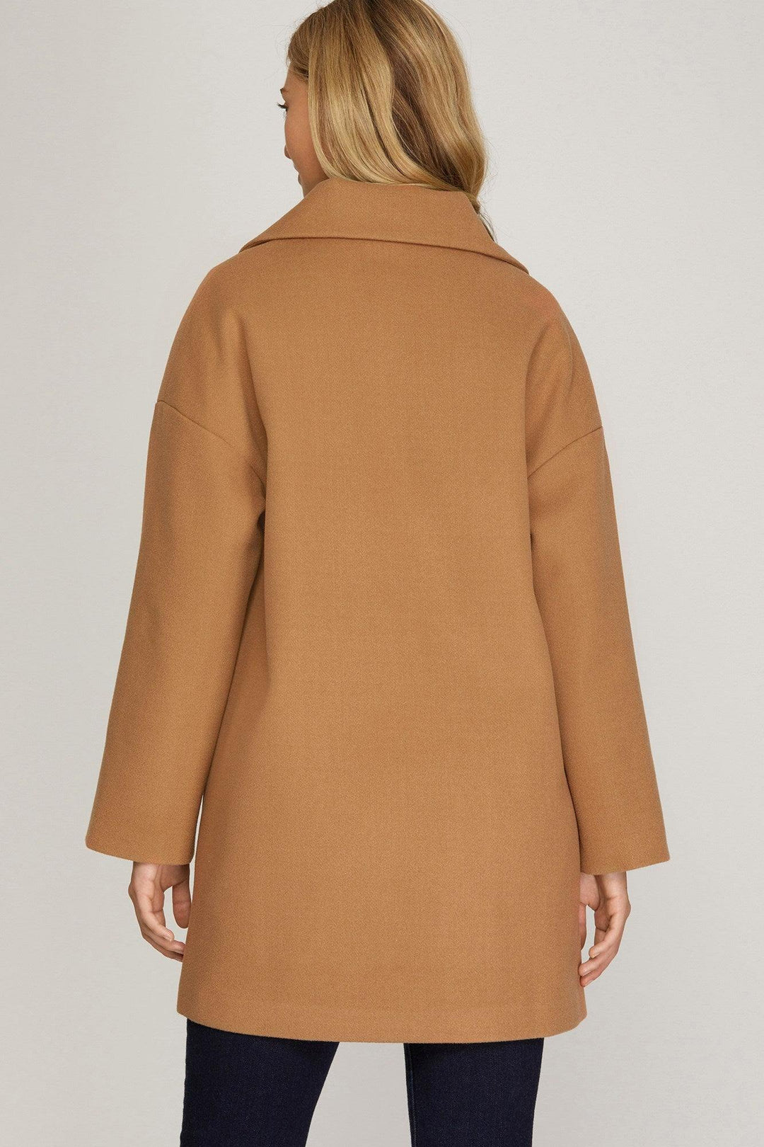 back of Double Breasted Boyfriend Coat camel online women&