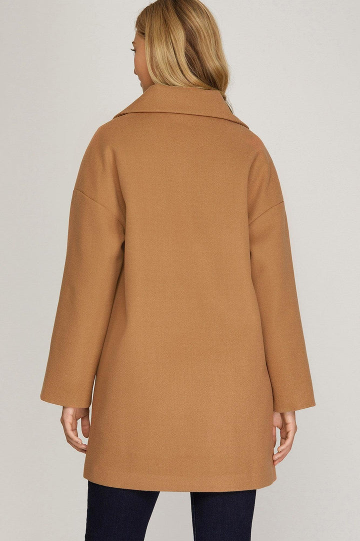 back of Double Breasted Boyfriend Coat camel online women&