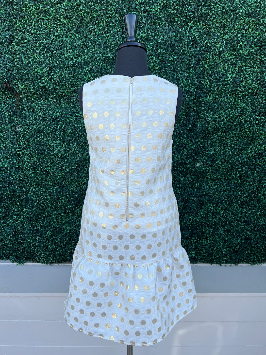 back of Gold & White Daisy Dress Women's Dresses Tres Chic Boutique with exposed zipper