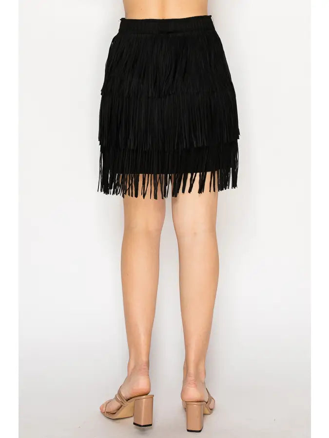 black Short Layered Fringe Skirt Houston Rodeo Outfits Souther Style