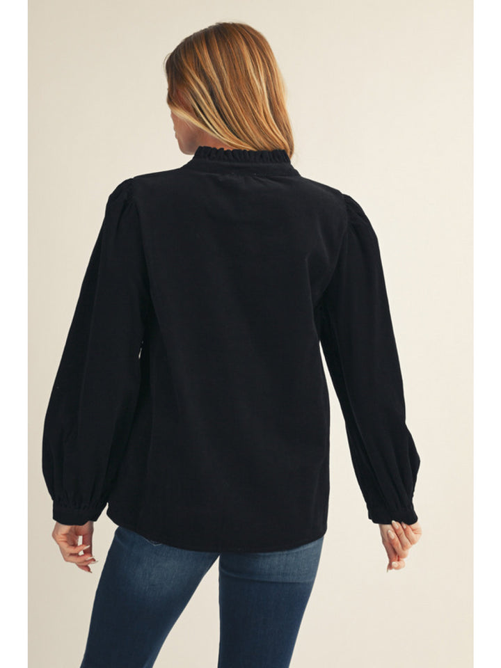 black cream and olive Corduroy Embroidered Long Sleeve Blouse Jodifl Women's Boutique