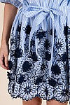 blue white and navy Appliqué Striped Dress with tie