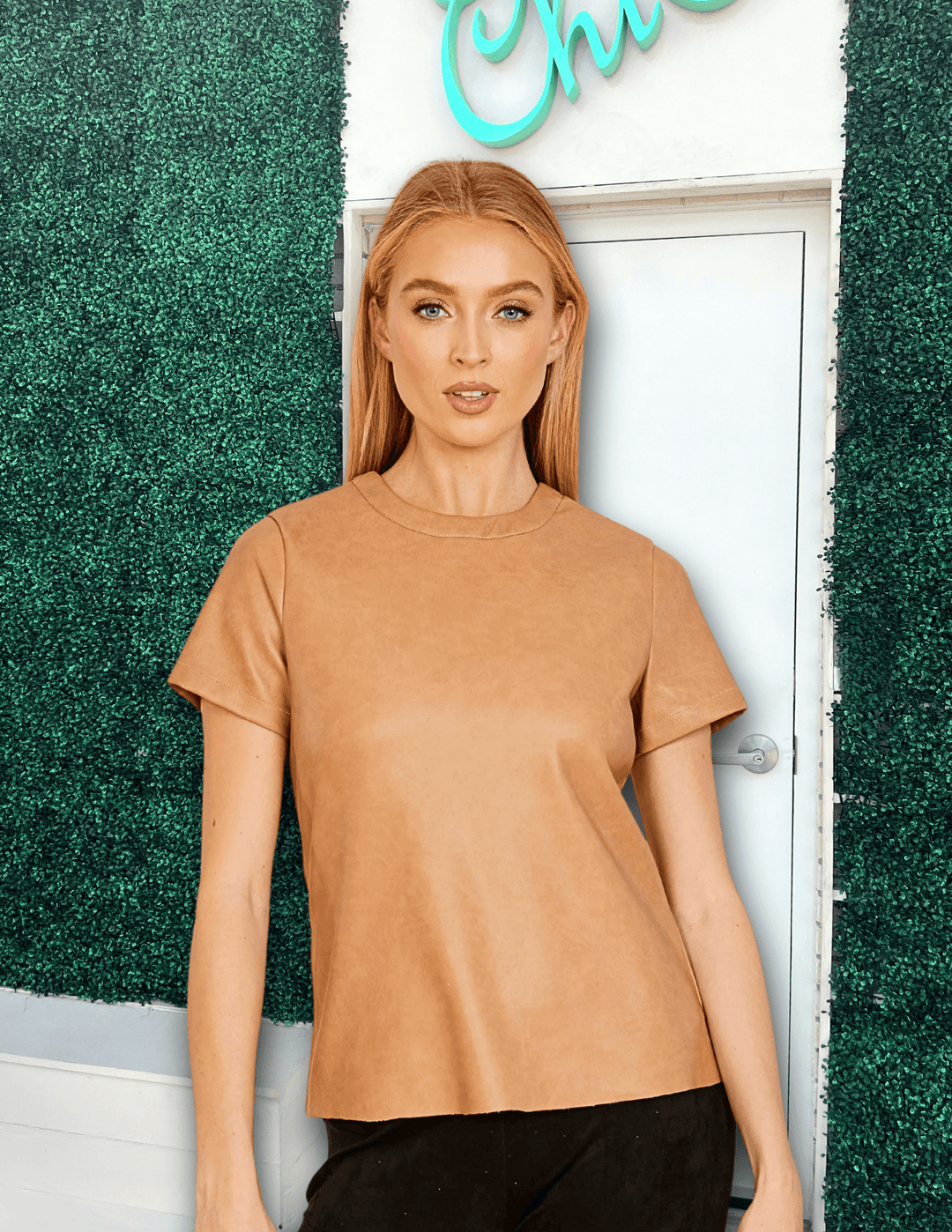 camel vegan leather t shirt doce cabo fall 2024