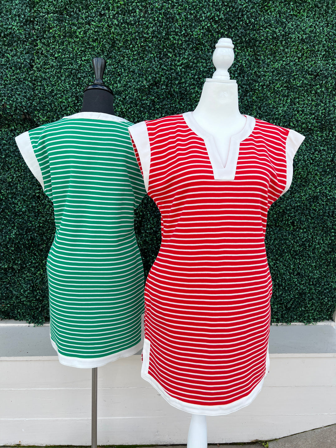 cap sleeve green and white dress in size small and red and white in size med