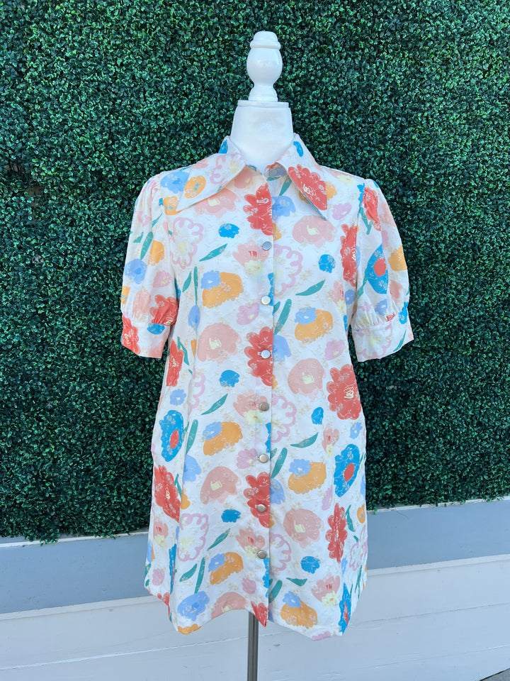 colorful printed Stamped Floral Embroidered Dress Quality Women&