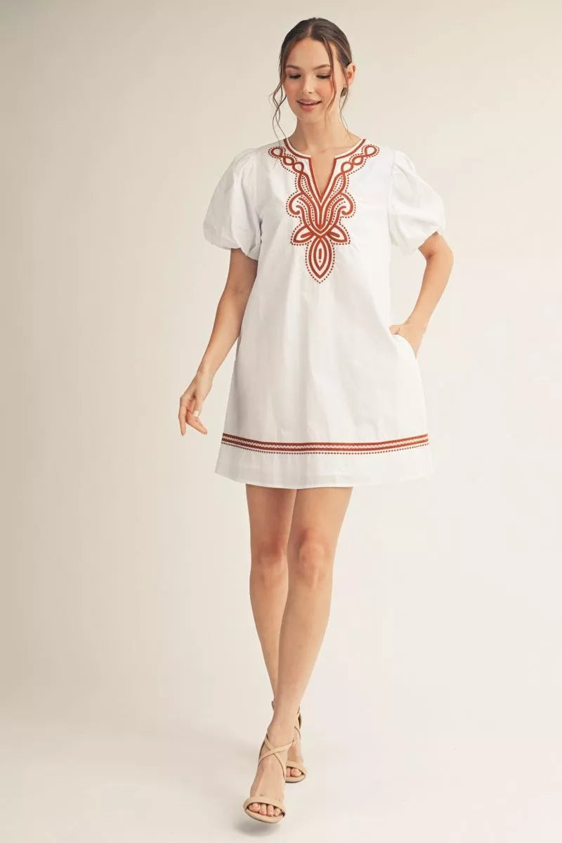 Burnt Orange Embroidered Dress