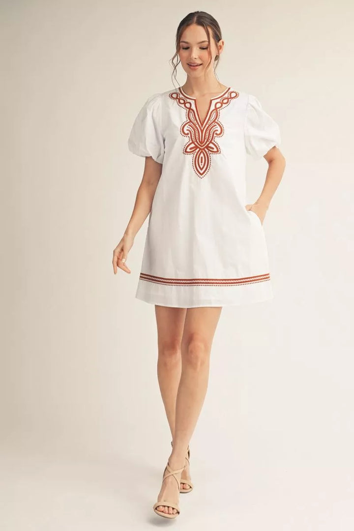 Burnt Orange Embroidered Dress