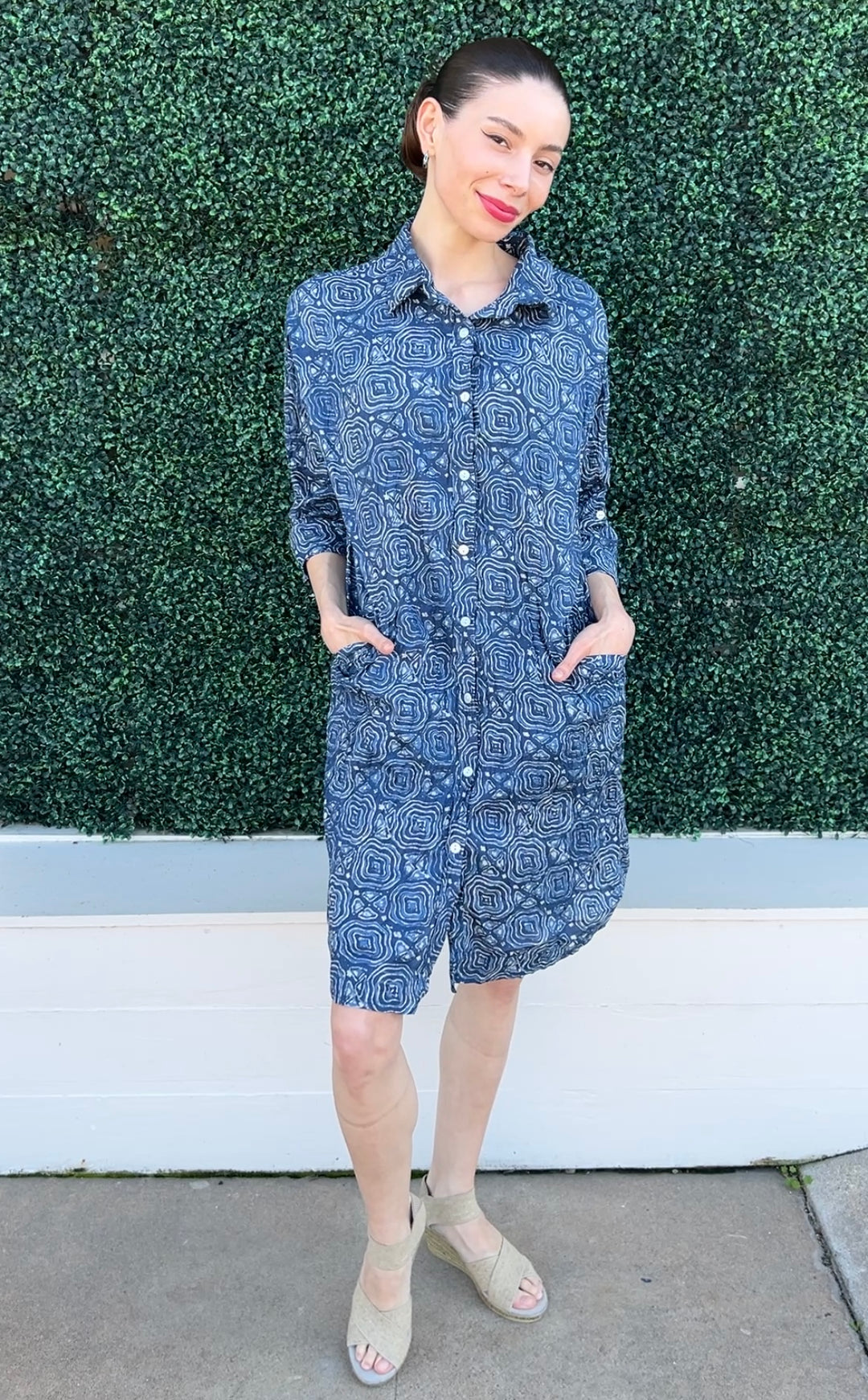 dress addict Navy Print Cotton Shirt Dress with pockets