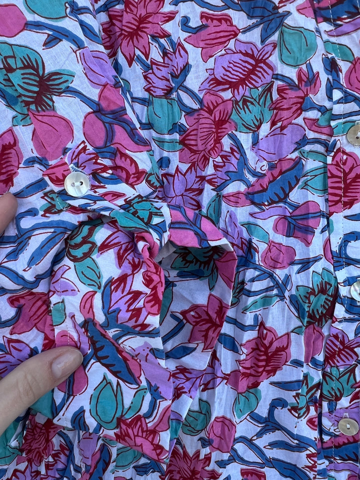 dress addict pink and Lilac floral Print Cotton button up Shirt Dress 