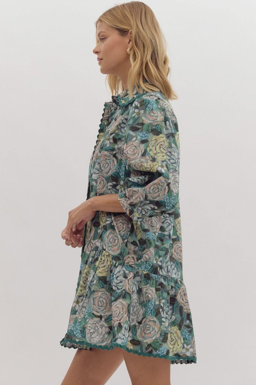 Rickrack Floral Dress cotton entro brand blue teal blush fall winter florals