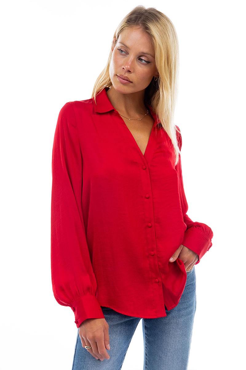 fall silky satin blouses colorful tops at houston texas boutique long sleeve red perfect for work
