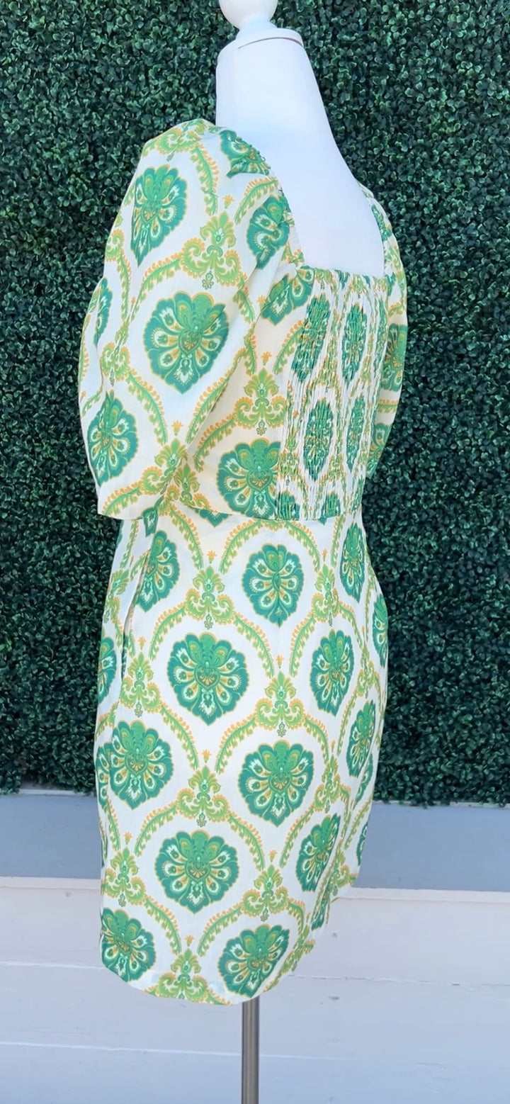 green and yellow print dress Quality Women&