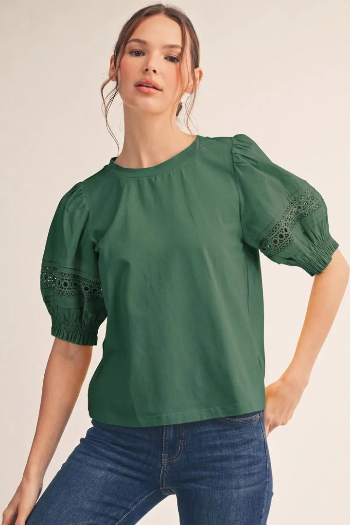 Cotton spandex front back cotton slv w/crochet