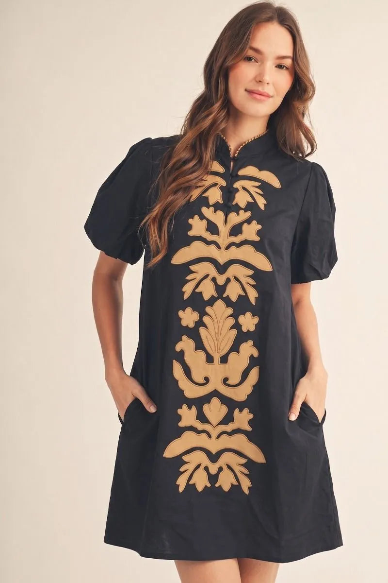 Vertical Embroidered Fall Cotton Dress