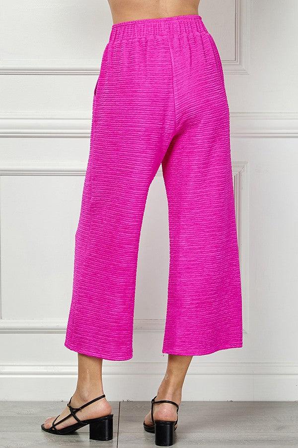 hot pink airport set Wide textured leg athleisure pant see and be seen