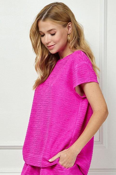 hot pink airport set cap sleeve athleisure top see and be seen trendy boutique