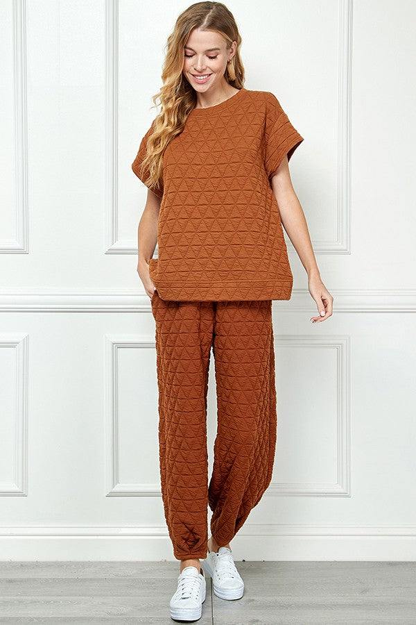 quitled joggers see and be seen brown womens online boutique
