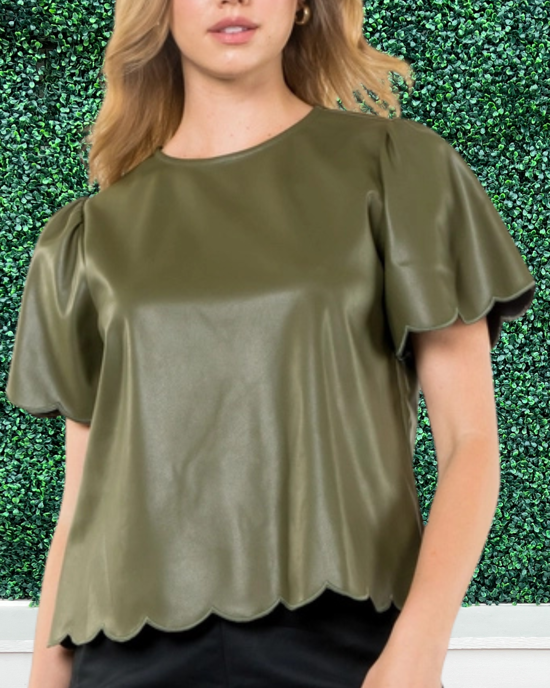 Scalloped Pleather Top