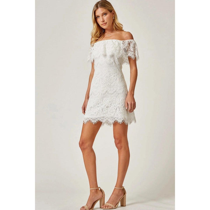 White Laced Off the Shoulder Dress - Très Chic