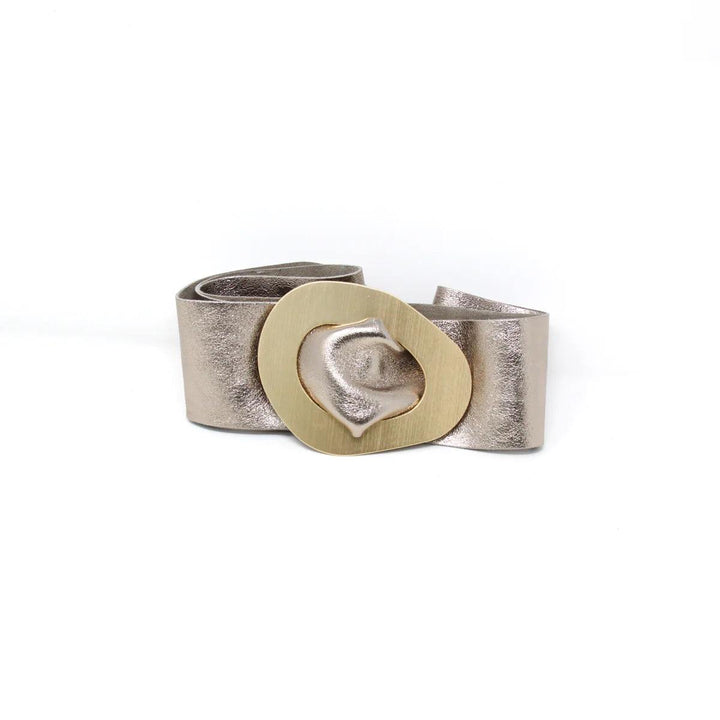 Abstract Gold Buckle Belt leather womens gift ides tres chic boutique