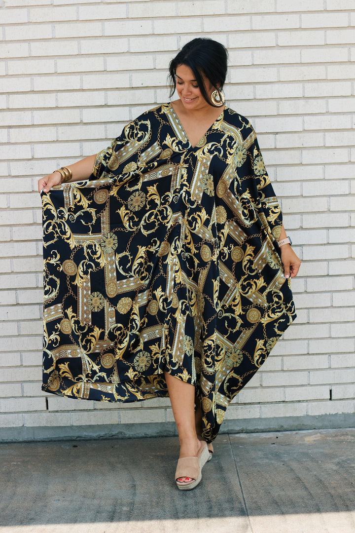 Black and Gold Linked Caftan - Tres Chic Houston