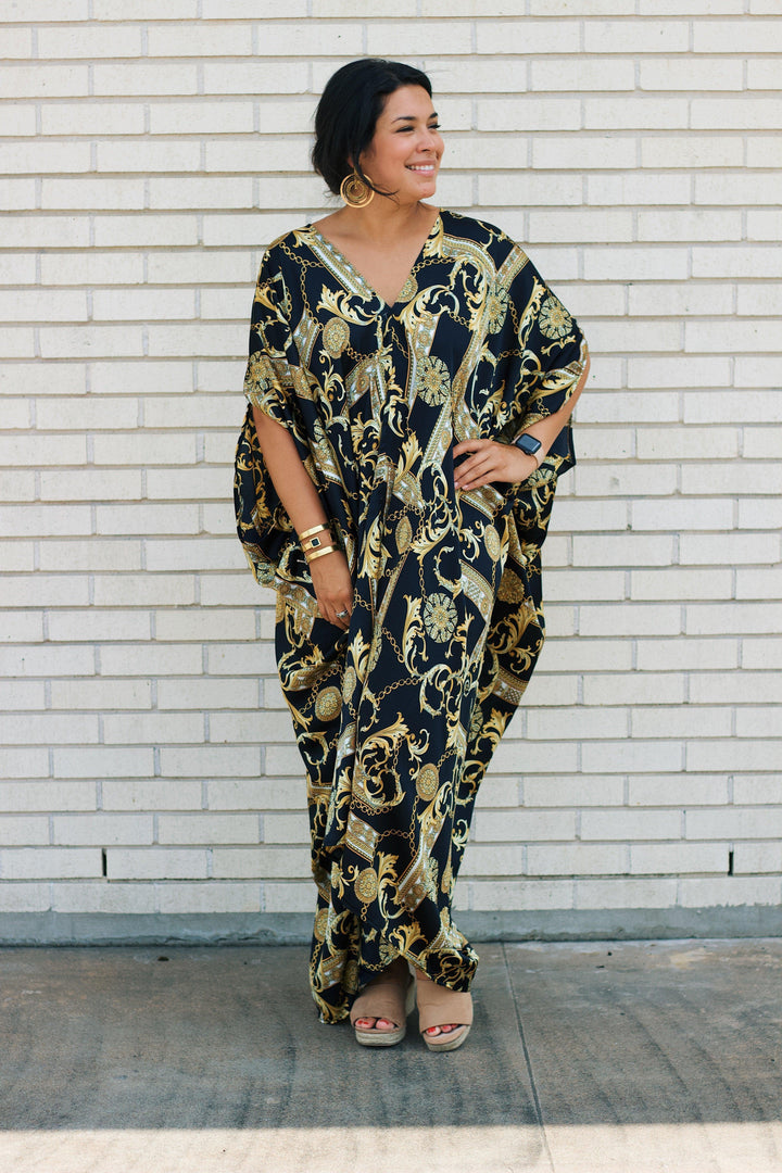 Black and Gold Linked Caftan - Tres Chic Houston