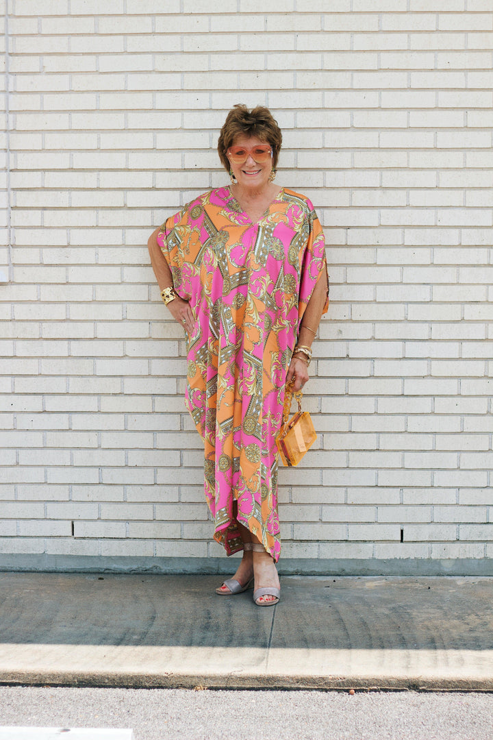 Pink and Orange Linked Caftan - Tres Chic Houston