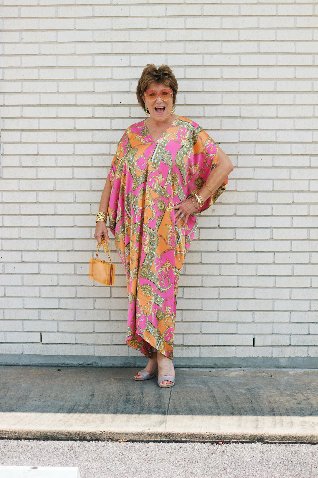 Pink and Orange Linked Caftan - Tres Chic Houston