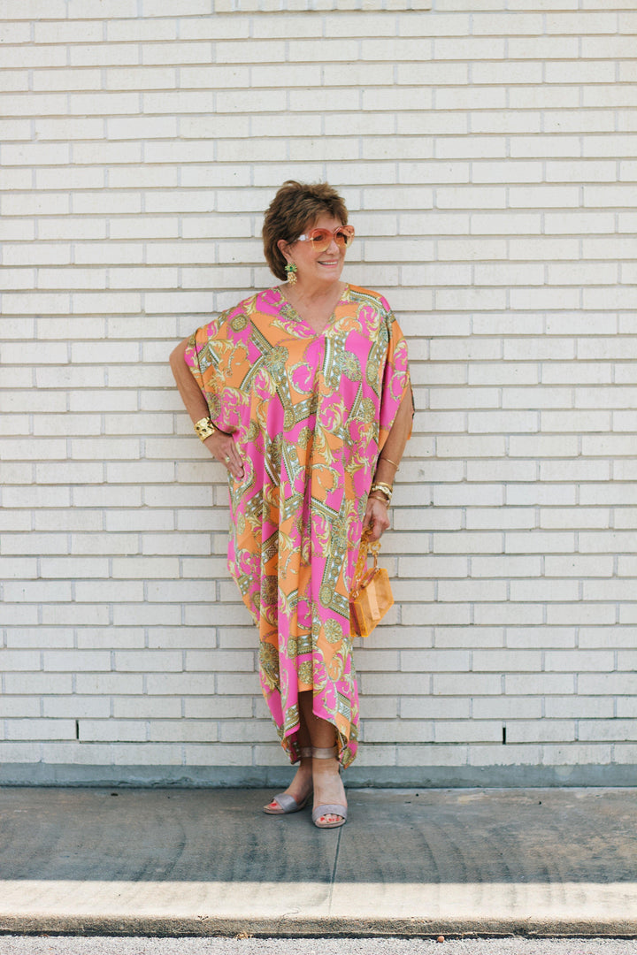 Pink and Orange Linked Caftan - Tres Chic Houston