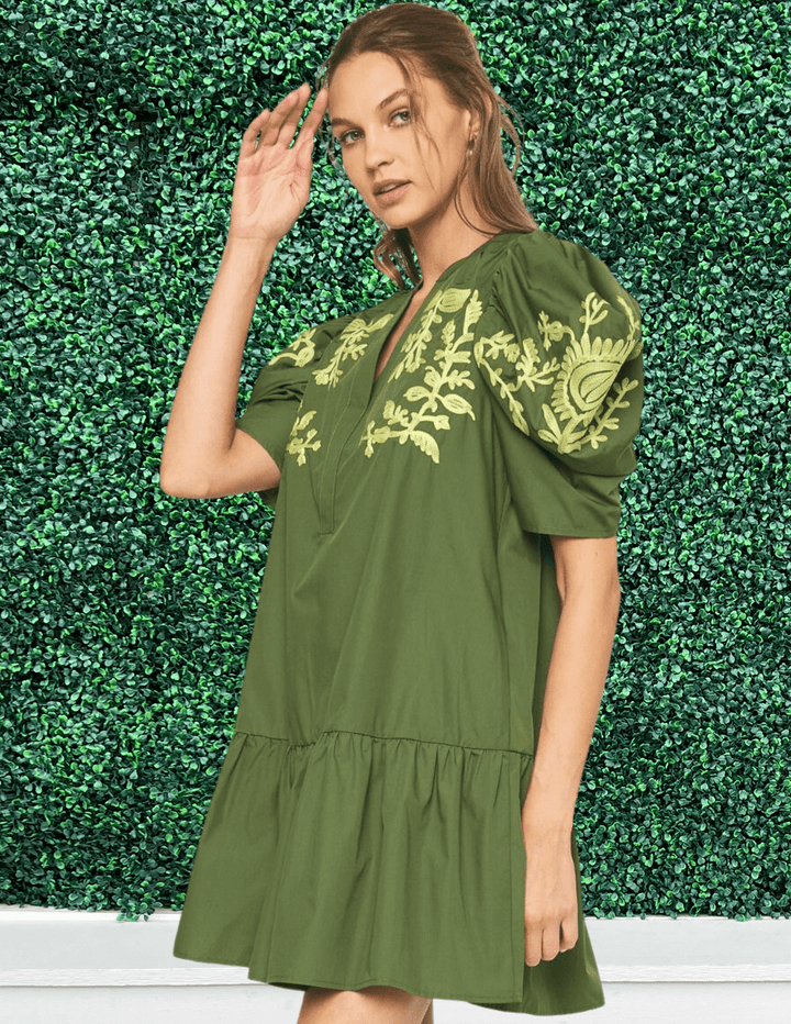 entro brand embroidered dress olive and lime boutique fall womens clothing