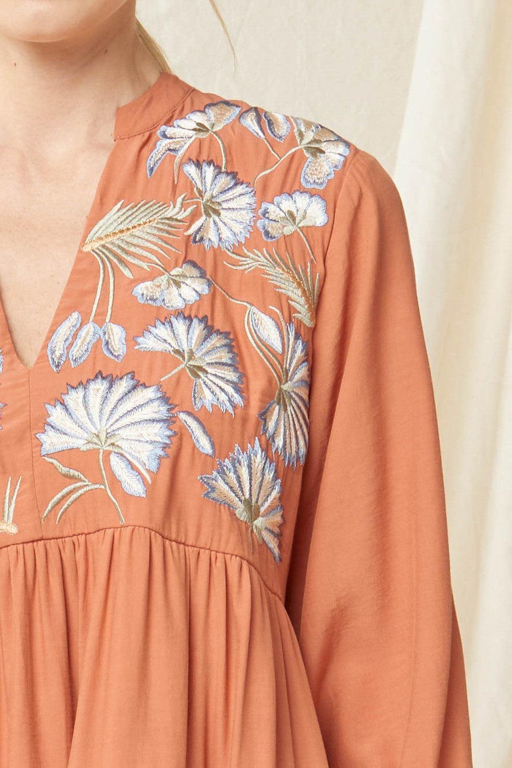 Terracotta Embroidered Dress - Très Chic
