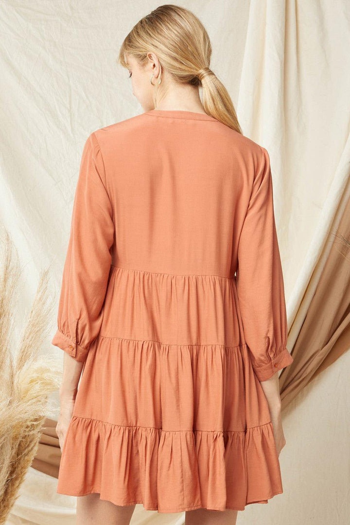 Terracotta Embroidered Dress - Très Chic