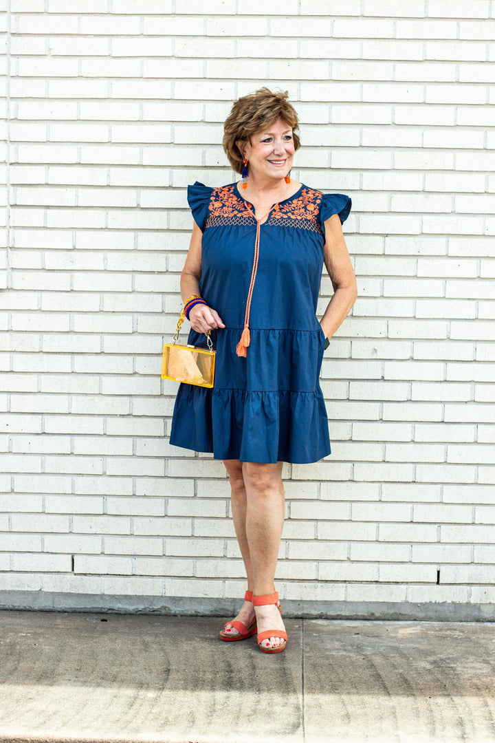 Embroidered Tassel Ruffle Dress - Tres Chic Houston