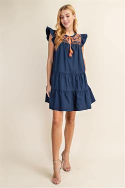 Embroidered Tassel Ruffle Dress - Tres Chic Houston