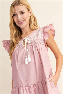 Embroidered Tassel Ruffle Dress - Tres Chic Houston