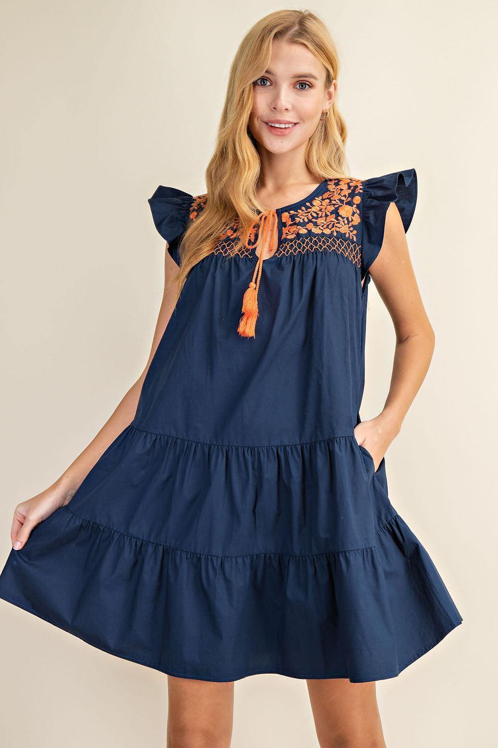 Embroidered Tassel Ruffle Dress - Tres Chic Houston