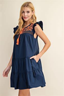 Embroidered Tassel Ruffle Dress - Tres Chic Houston